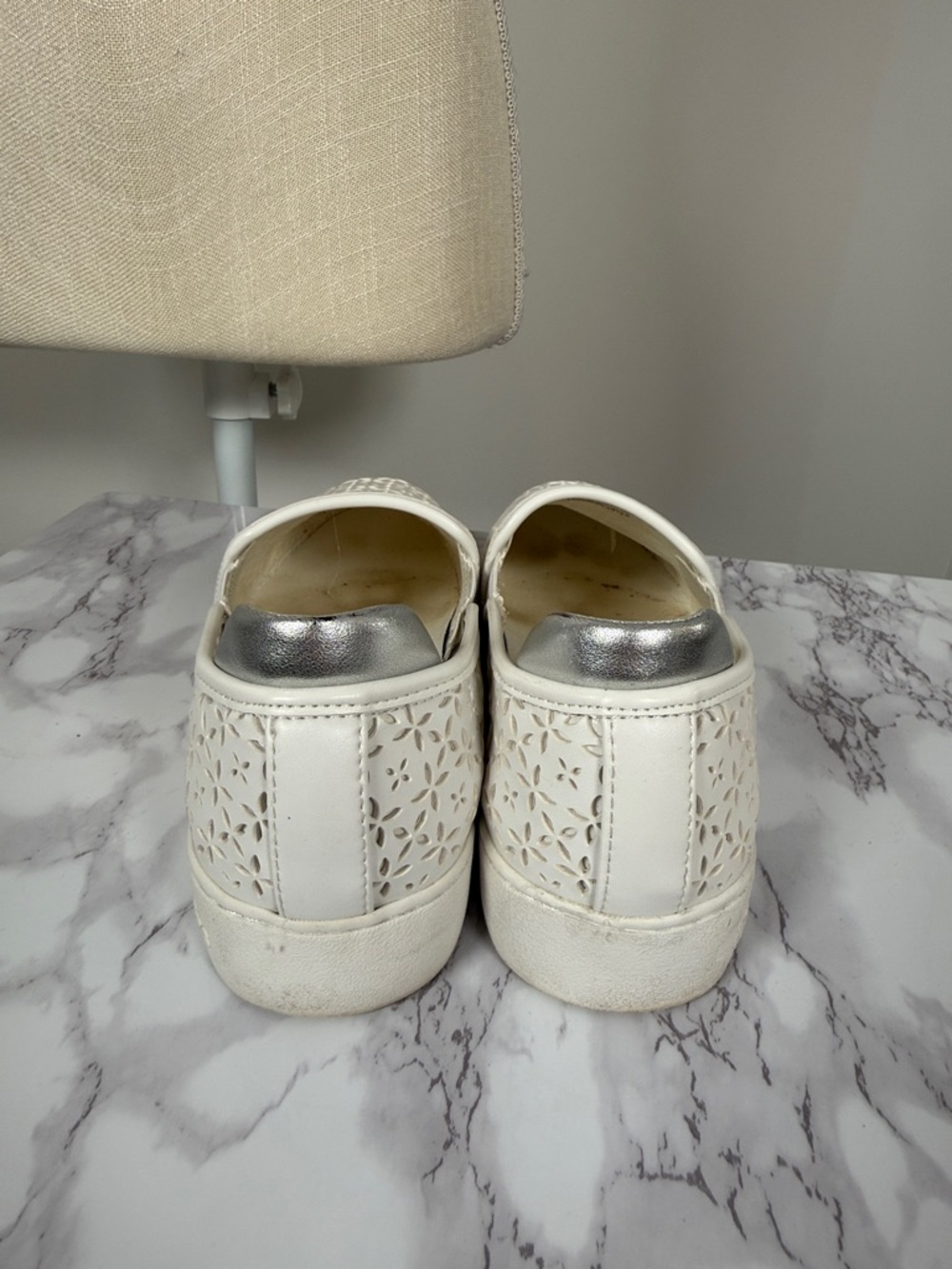 MICHAEL Michael Kors White Perforated Slip-On Clogs with Silver Heel - Picture 5 of 8